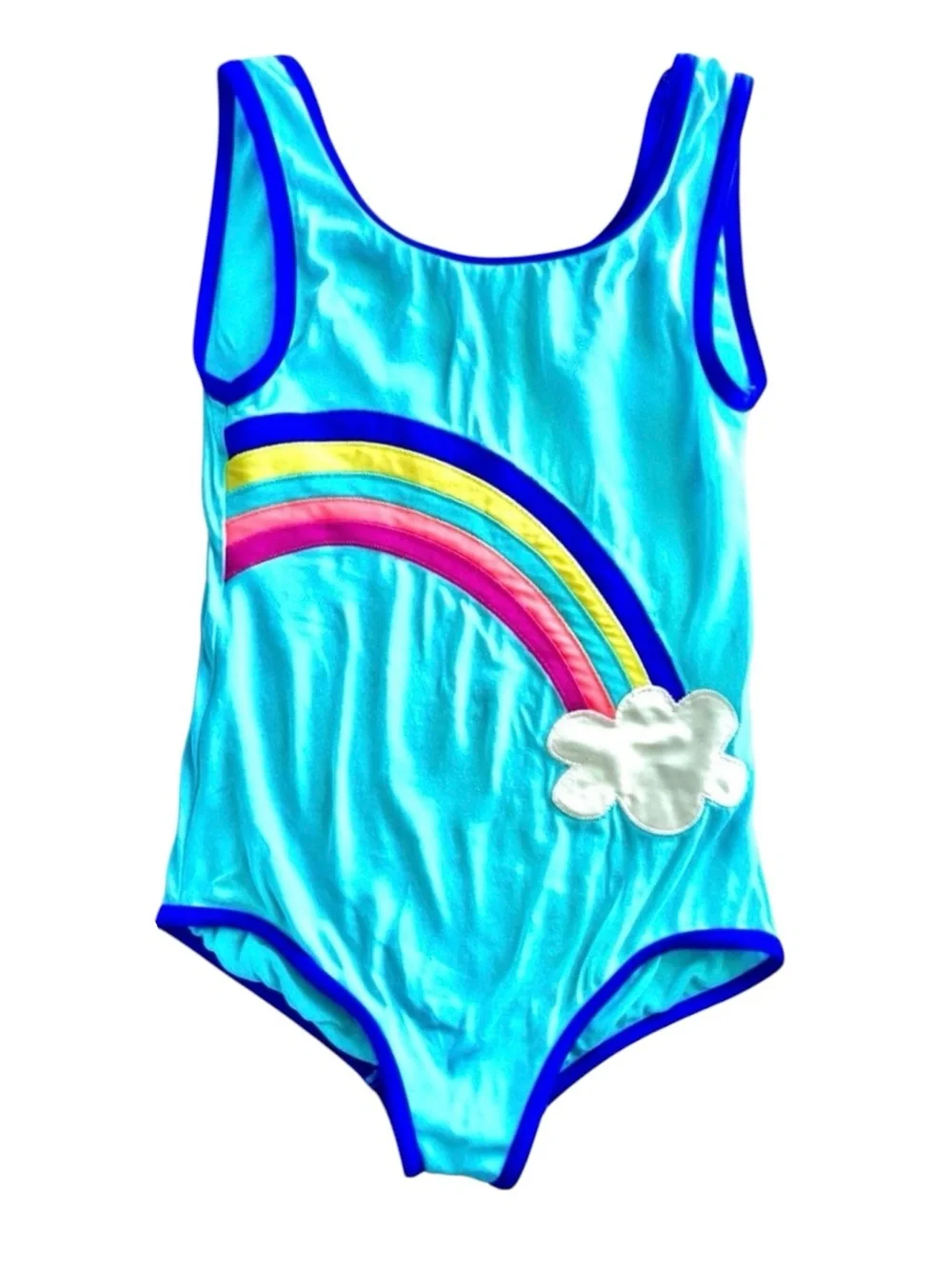 Mini Boden Girls Swimsuit 🌈 Aqua Rainbow Appliqué One‑Piece Size 7–8Y 128 cm